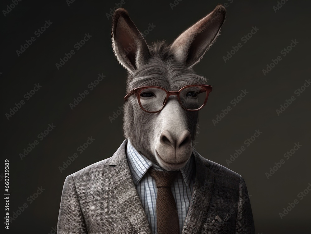 Mule dressed in a business suit and wearing glasses Mule dressed in a business suit and wearing glasses