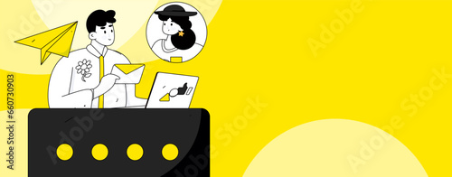 Virtual characters social communication concept business flat vector hand drawn illustration
