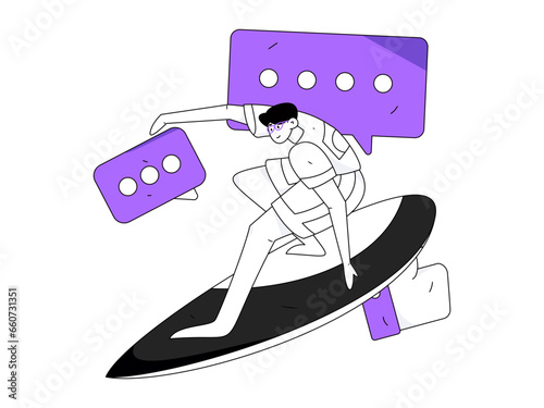 Virtual characters social communication concept business flat vector hand drawn illustration
