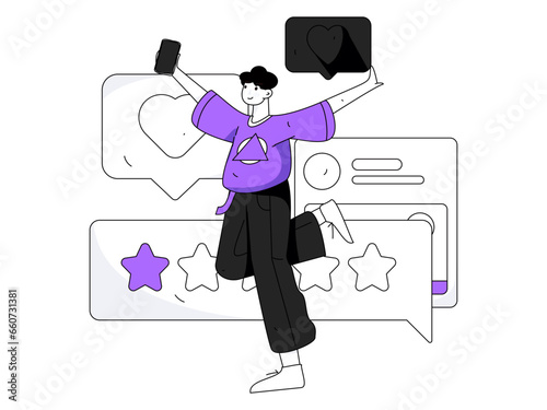 Virtual characters social communication concept business flat vector hand drawn illustration
