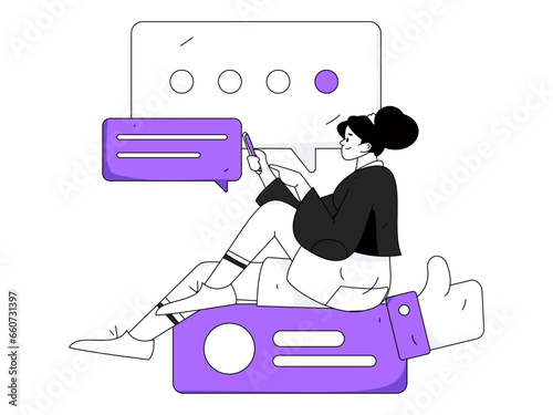 Virtual characters social communication concept business flat vector hand drawn illustration
