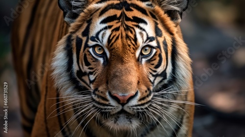 Tiger portrait and facing forward. Wild animals