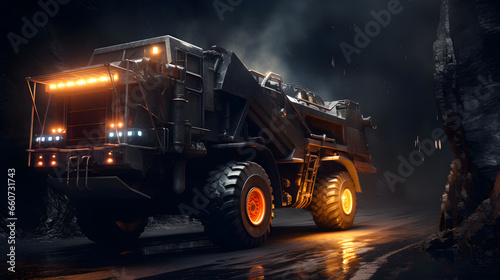 night quarry truck coal mining excavator top