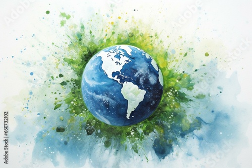 Watercolor background depicting the concept of protecting the planet. Generative AI