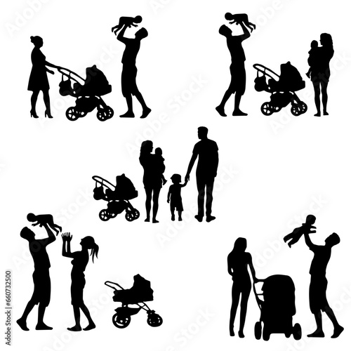 silhouettes of poeple with family