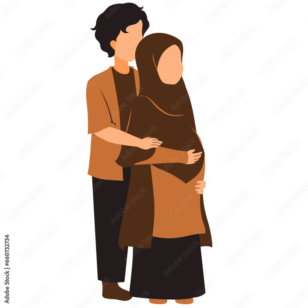 Romantic Pregnant Muslim Couple Vector Illustration 