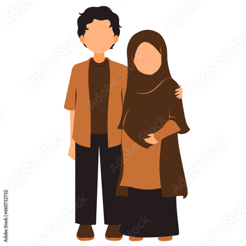 Pregnant Muslim Couple Vector Illustration 