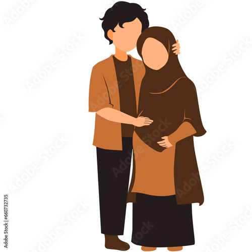 Pregnant Muslim Couple Vector Illustration 