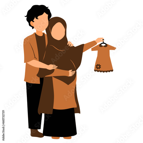 Muslim Couple Pregnant with Baby Girl Vector Illustration 