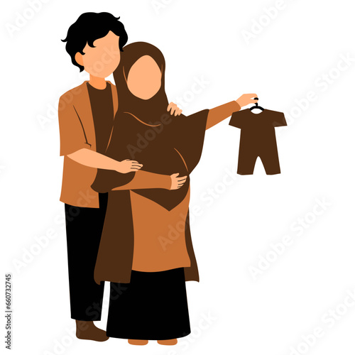 Muslim Couple Pregnant with Baby Boy Vector Illustration 