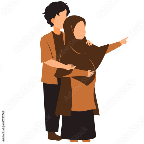 Pregnant Muslim Couple Vector Illustration 