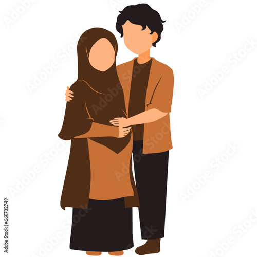 Pregnant Muslim Couple Vector Illustration 