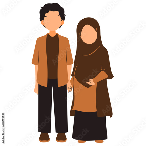 Pregnant Muslim Couple Vector Illustration 