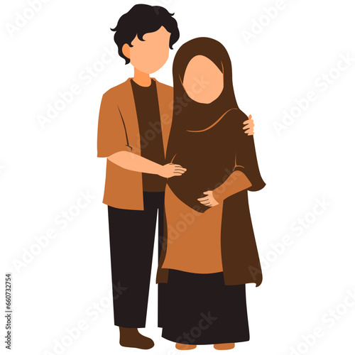 Pregnant Muslim Couple Vector Illustration 