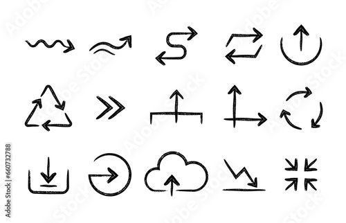 Set of hand drawn arrows icon isolated on white background. Collection of different arrow sign. Vector illustration.