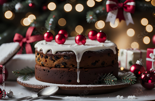 chocolate cake with christmas decoration