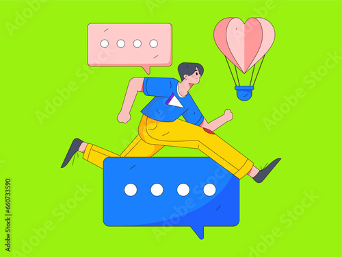Virtual characters social communication concept business flat vector hand drawn illustration
