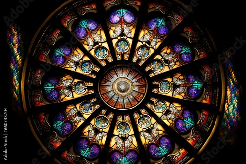 stained glass round kaleidoscope from a church cinematic HDR 