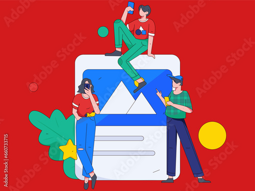 Virtual characters social communication concept business flat vector hand drawn illustration
