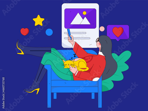 Virtual characters social communication concept business flat vector hand drawn illustration
