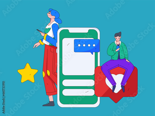 Virtual characters social communication concept business flat vector hand drawn illustration
