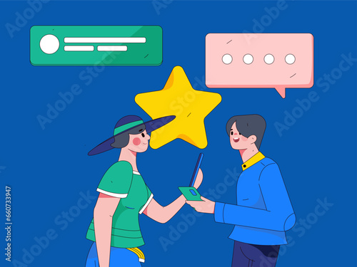 Virtual characters social communication concept business flat vector hand drawn illustration

