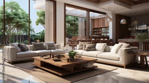 villa living room design interior bright walls © MBRAMO