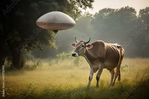 an abducted cow by unidentified object. Generative AI