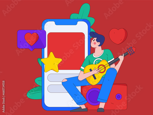 Virtual characters social communication concept business flat vector hand drawn illustration
