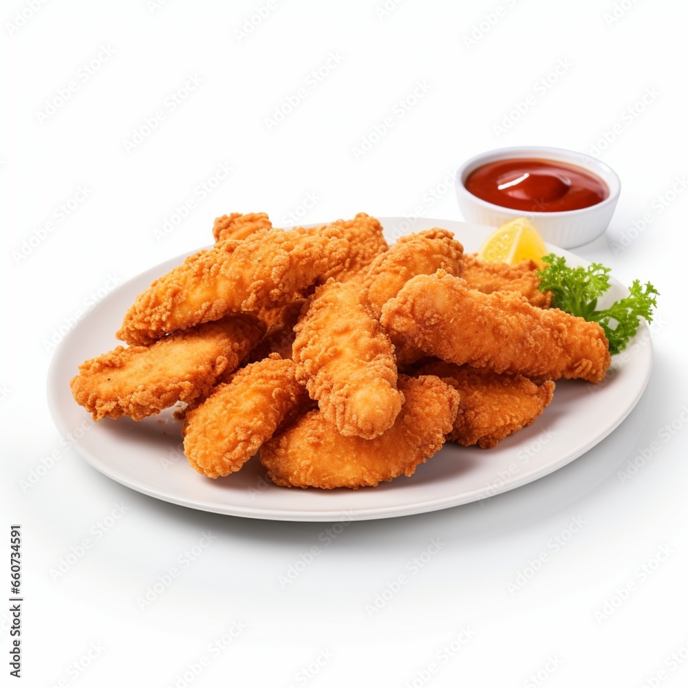 Crispy chicken tenders on a white background Crispy chicken tenders on a white background