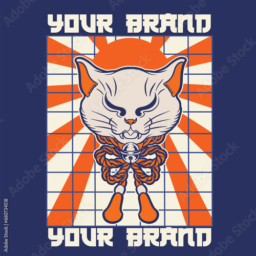 Cartoon maneki neko cat. Vector illustration	