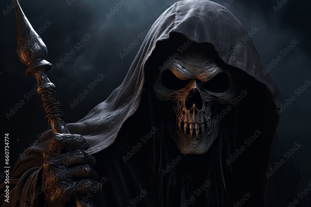 Obraz premium the haunting arrival of an epic grim reaper character, Generative AI