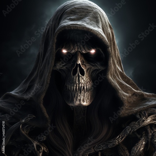 the haunting arrival of an epic grim reaper character  Generative AI