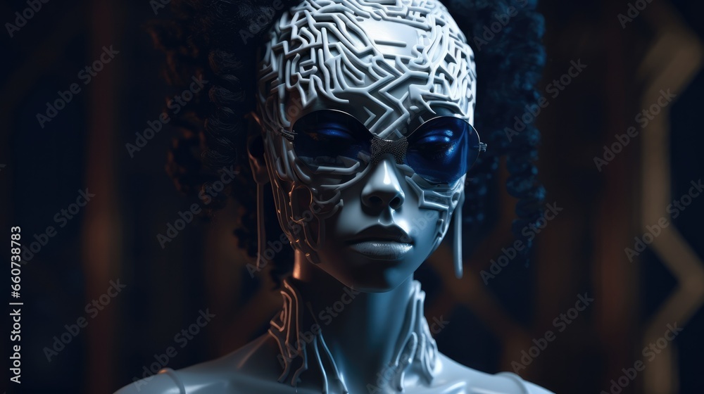 hairstyle and accessories in the style of Afrofuturism and steampunk. fashion and high art. poster and magazine for stylists and designers hairstyle and accessories in the style of Afrofuturism and steampunk. fashion and high art. poster and magazine for stylists and designers