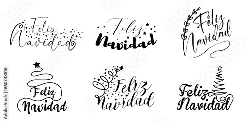 Set of words FELIZ NAVIDAD (Spanish for Merry Christmas) on white background