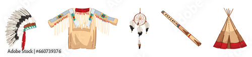 Set of Native American symbols on white background