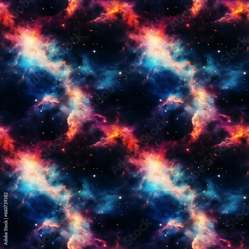 Vibrant Celestial Nebulas Dance Across the Cosmos. Seamless Repeatable Background.
