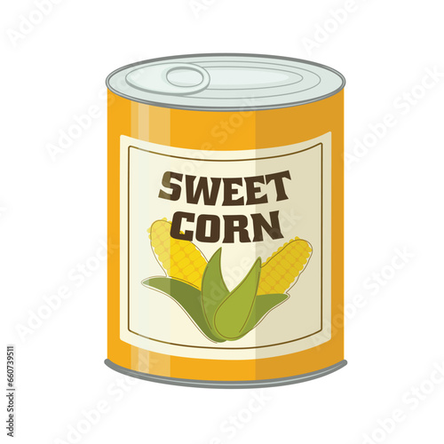 Canned sweet corn on white background
