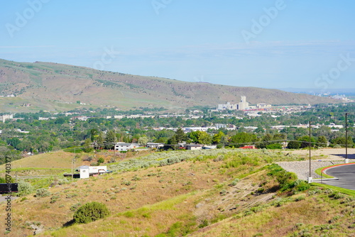 Landscape of house and mountain in city Pocatello in the state of Idaho 