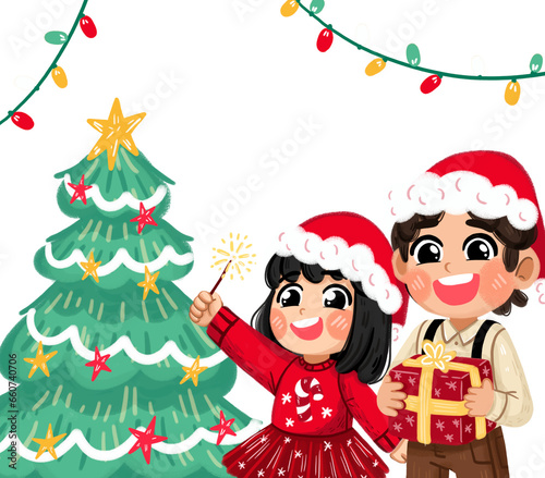 niños en navidad, navidad, niño, niña, feliz, árbol de navidad, merry christmas, noche buena, celebración, ropa, navideña