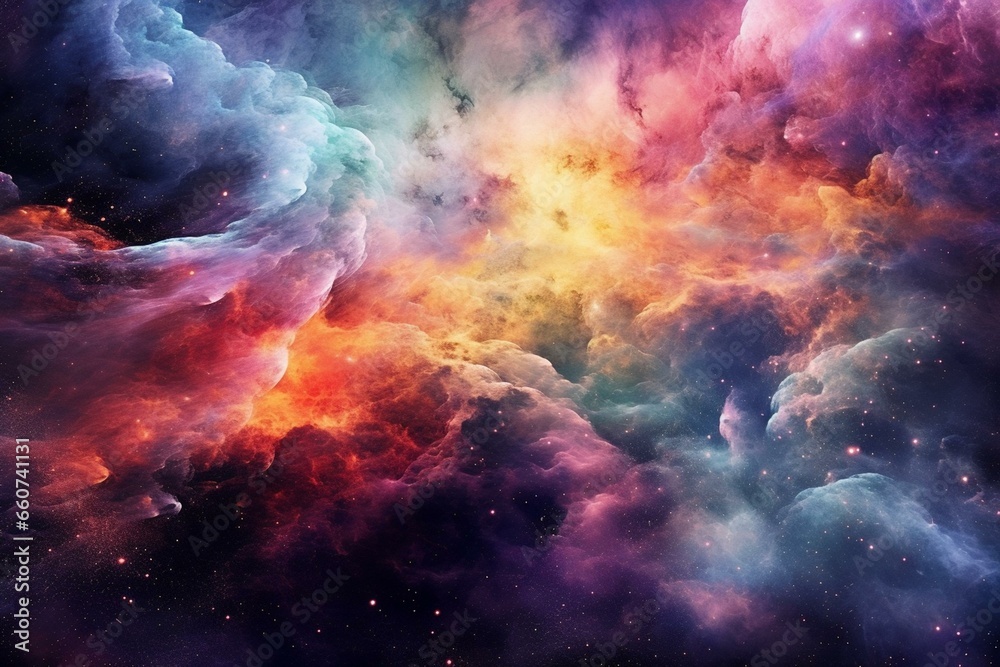 A dreamlike depiction of outer space filled with colorful nebulae and a surreal atmosphere. Generative AI