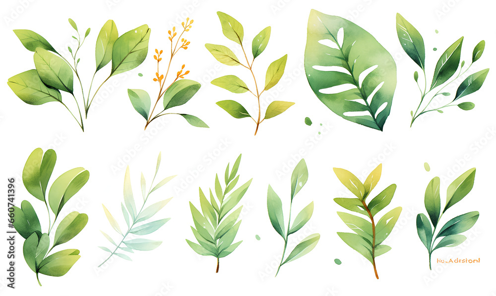 Watercolor Leaf Illustration,Generative AI Watercolor Leaf Illustration,Generative AI