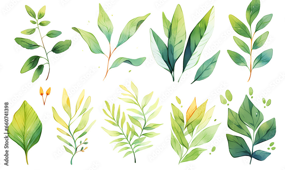 Watercolor Leaf Illustration,Generative AI