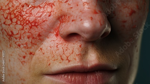 close up of a face with a bandage photo