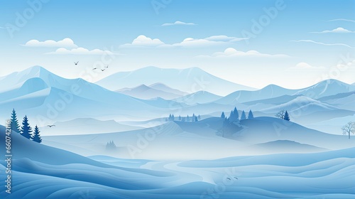 AI-generated illustration of a foggy morning mountain scene. MidJourney. © EAStevens