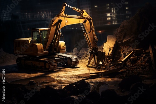 Light-shadowed excavator separated from surroundings. Generative AI