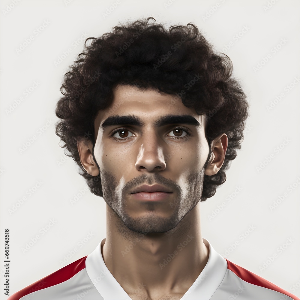 Establishing shot of head of Bahraini 23yo soccer player on a wide