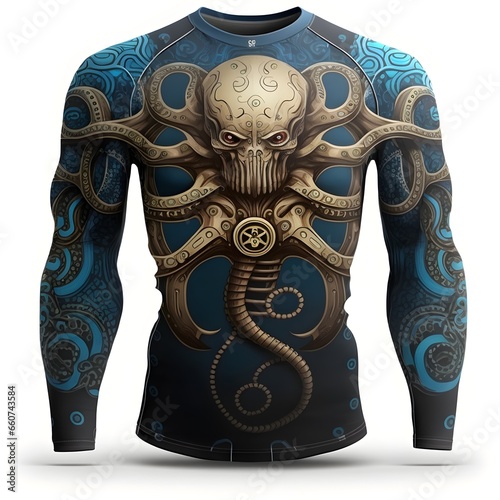 jiu jitsu rashguard hyper realistic mechanical octopus  photo