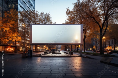 Immense panneau d'affichage géant horizontale, dans une belle ville en extérieur, publicité du futur, mockup pour bannière et format 16:9 photo