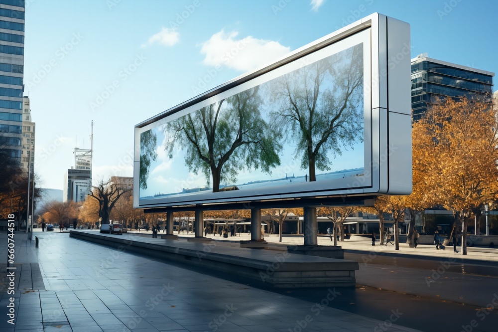 Immense panneau d'affichage géant horizontale, dans une belle ville en extérieur, publicité du futur, mockup pour bannière et format 16:9 Immense panneau d'affichage géant horizontale, dans une belle ville en extérieur, publicité du futur, mockup pour bannière et format 16:9